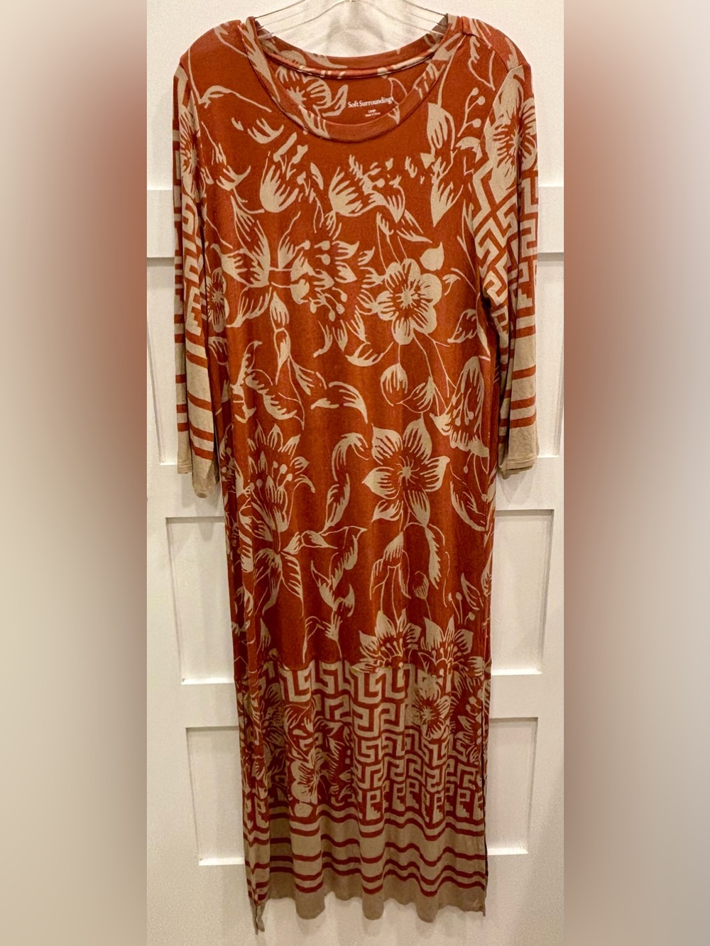 Soft Surroundings Rust Terracotta and Cream Floral Maxi Dress